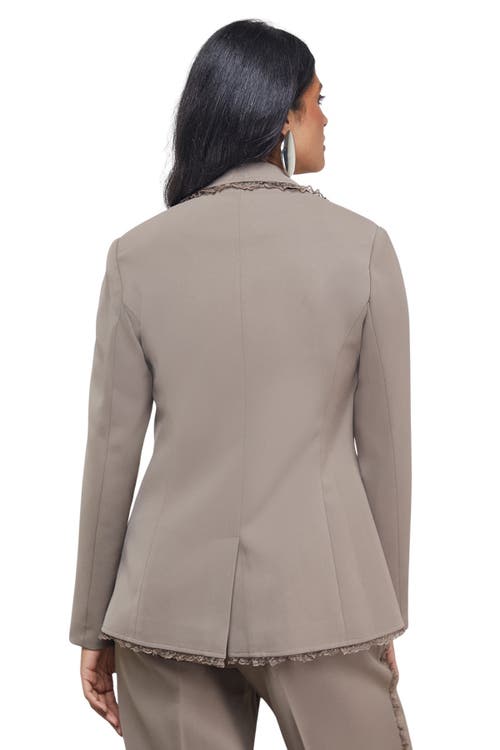 Warehouse Oversized Lace Frill Trim Blazer In Gray