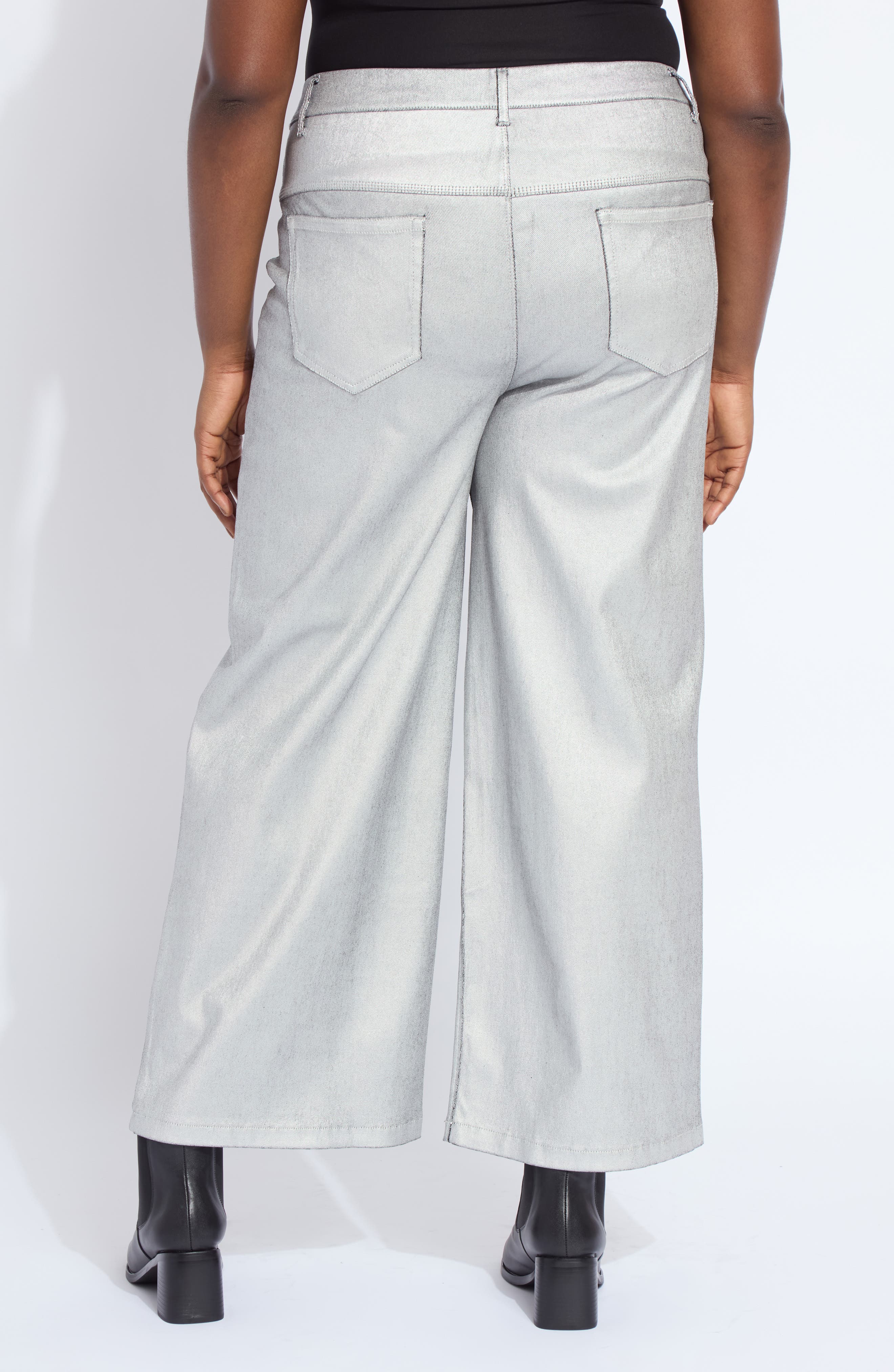 Metallic Coated Pull-On High Waist Wide Leg Jeans - image 2
