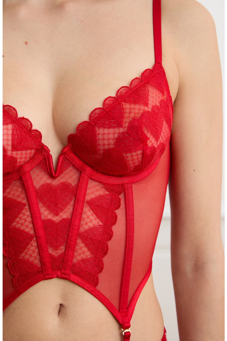 Desir Heart Embroidered Bustier, Alternate, color, RED
