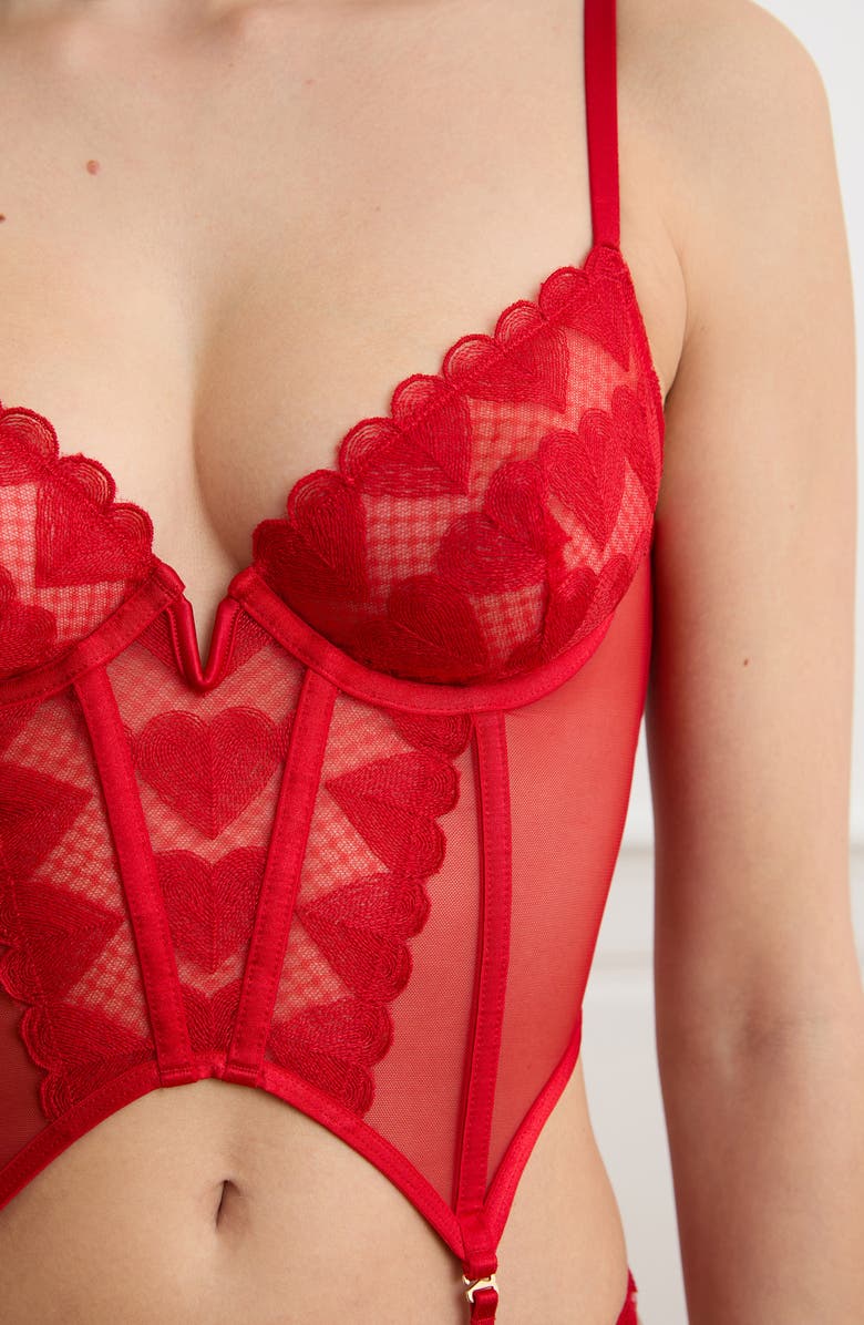 Etam Desir Heart Embroidered Bustier, Alternate, color, Red