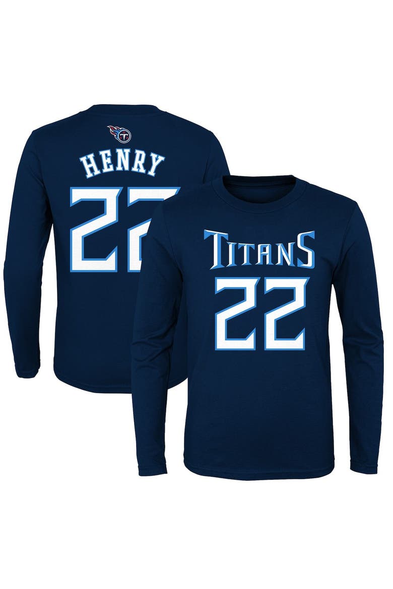 Youth Derrick Henry Navy Tennessee Titans Mainliner Player Name & Number Long Sleeve T-Shirt, Main, color, Navy