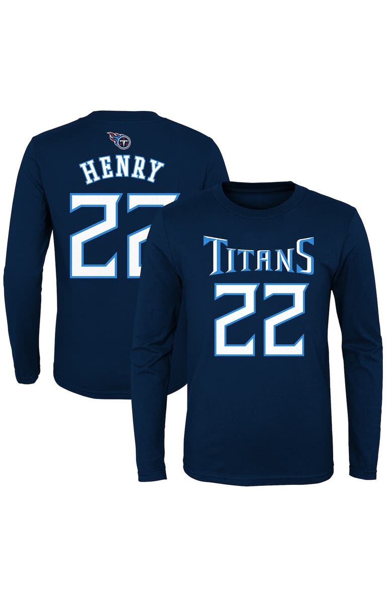 Outerstuff Youth Derrick Henry Navy Tennessee Titans Mainliner Player Name & Number Long Sleeve T-Shirt, Main, color, Navy