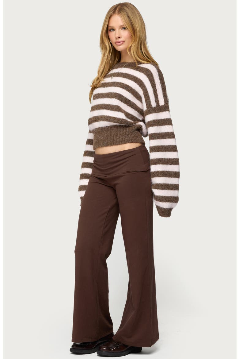 Wide Leg Foldover Cotton Pants, Alternate, color, BROWN