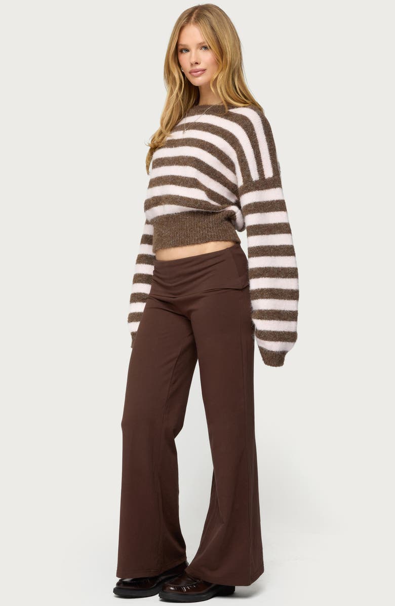 EDIKTED Wide Leg Foldover Cotton Pants, Alternate, color, Brown