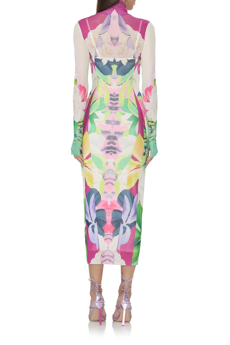 Shailene Turtleneck Long Sleeve Mesh Dress, Alternate, color, MIRROR TROPICAL