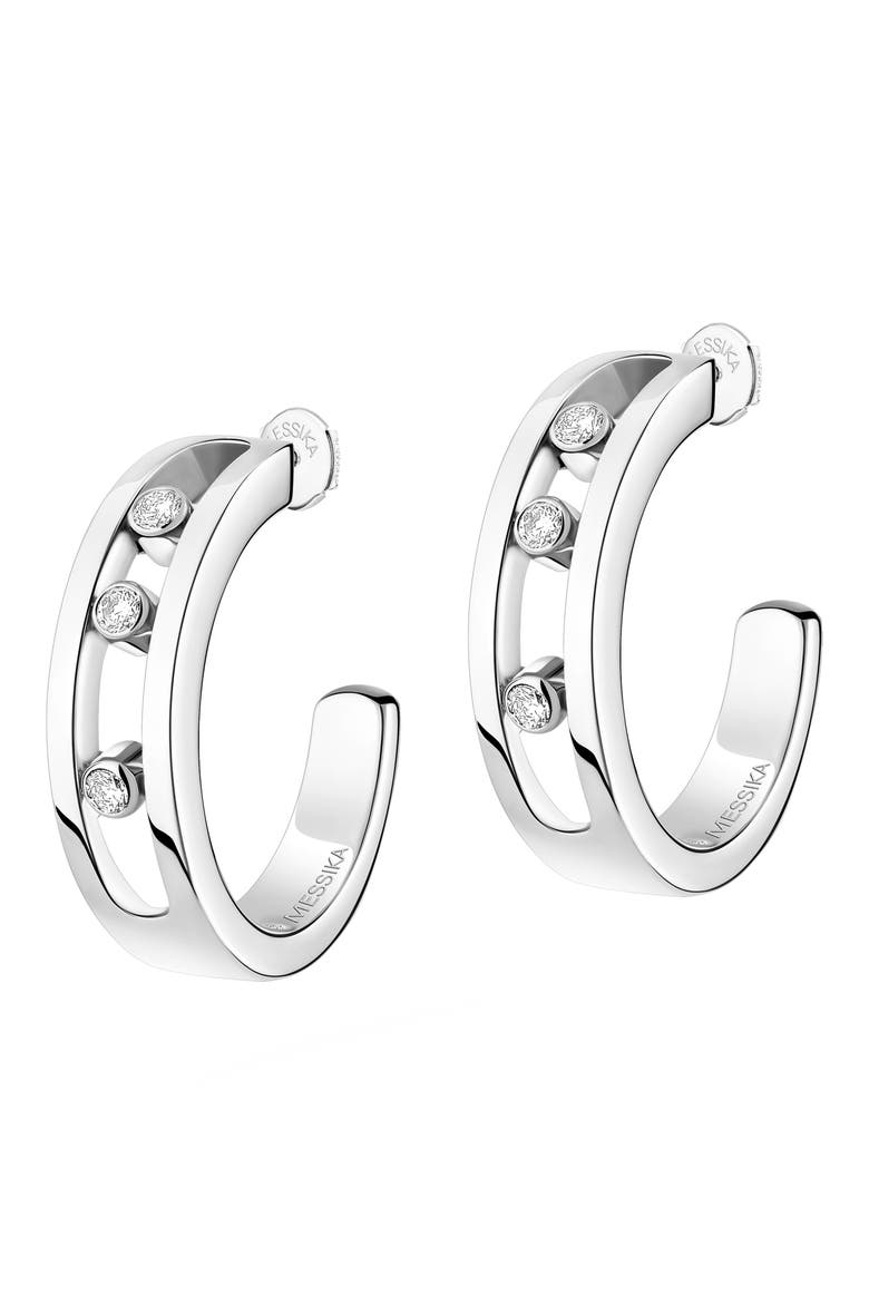 Creoles Move Huggie Hoop Earrings, Main, color, WHITE GOLD