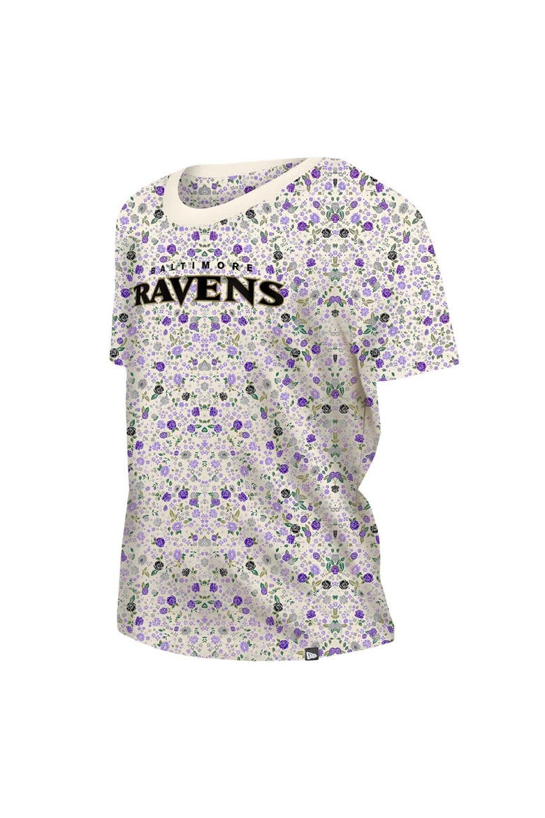 Women's New Era Cream Baltimore Ravens Glam Game Floral T-Shirt, Alternate, color, Cream