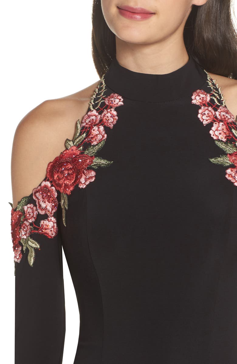 La Femme Cold Shoulder Jersey Gown, Alternate, color,