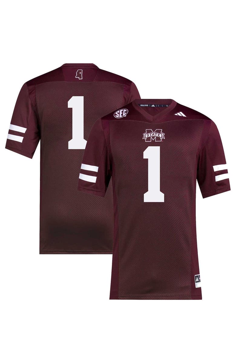 adidas Men's adidas #1 Maroon Mississippi State Bulldogs Premier Football Jersey, Main, color, Maroon