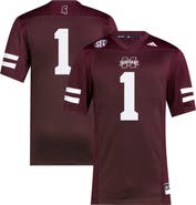adidas Men's adidas #1 Maroon Mississippi State Bulldogs Premier Football Jersey