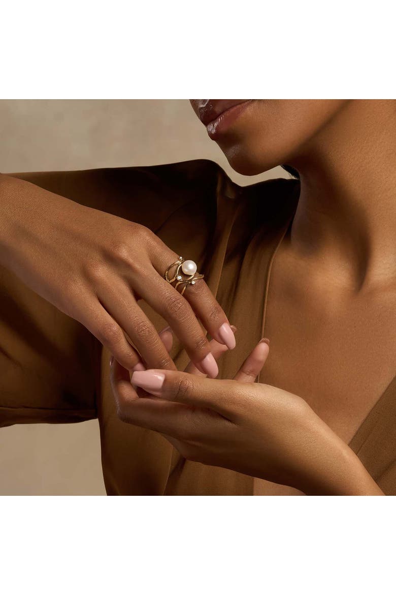 Pearl Gold Plated Women's Statement Ring - Mystic Beauty, Alternate, color, Gold/White