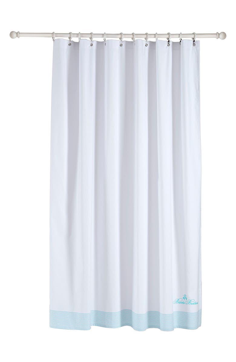 Brooks Brothers Rope Stripe Border Shower Curtain, Main, color, Sea Glass