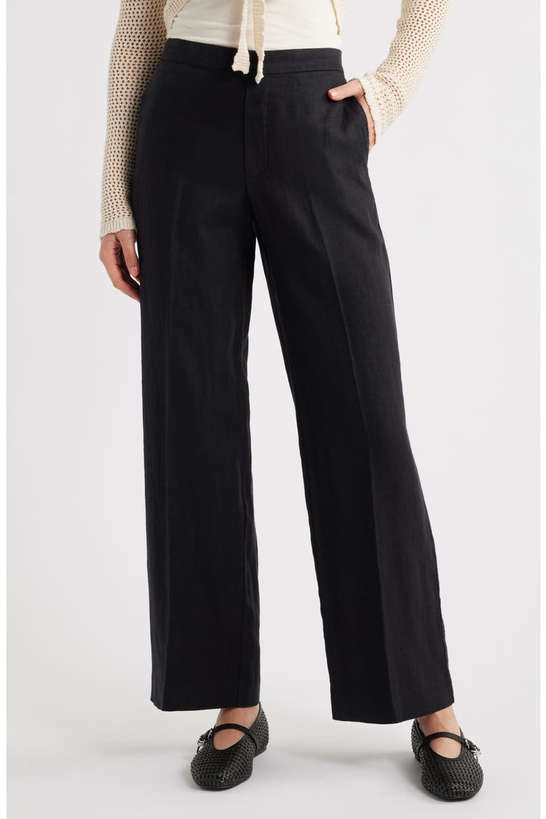 The Easy Linen Pull-On Pants, Main, color, JET BLACK