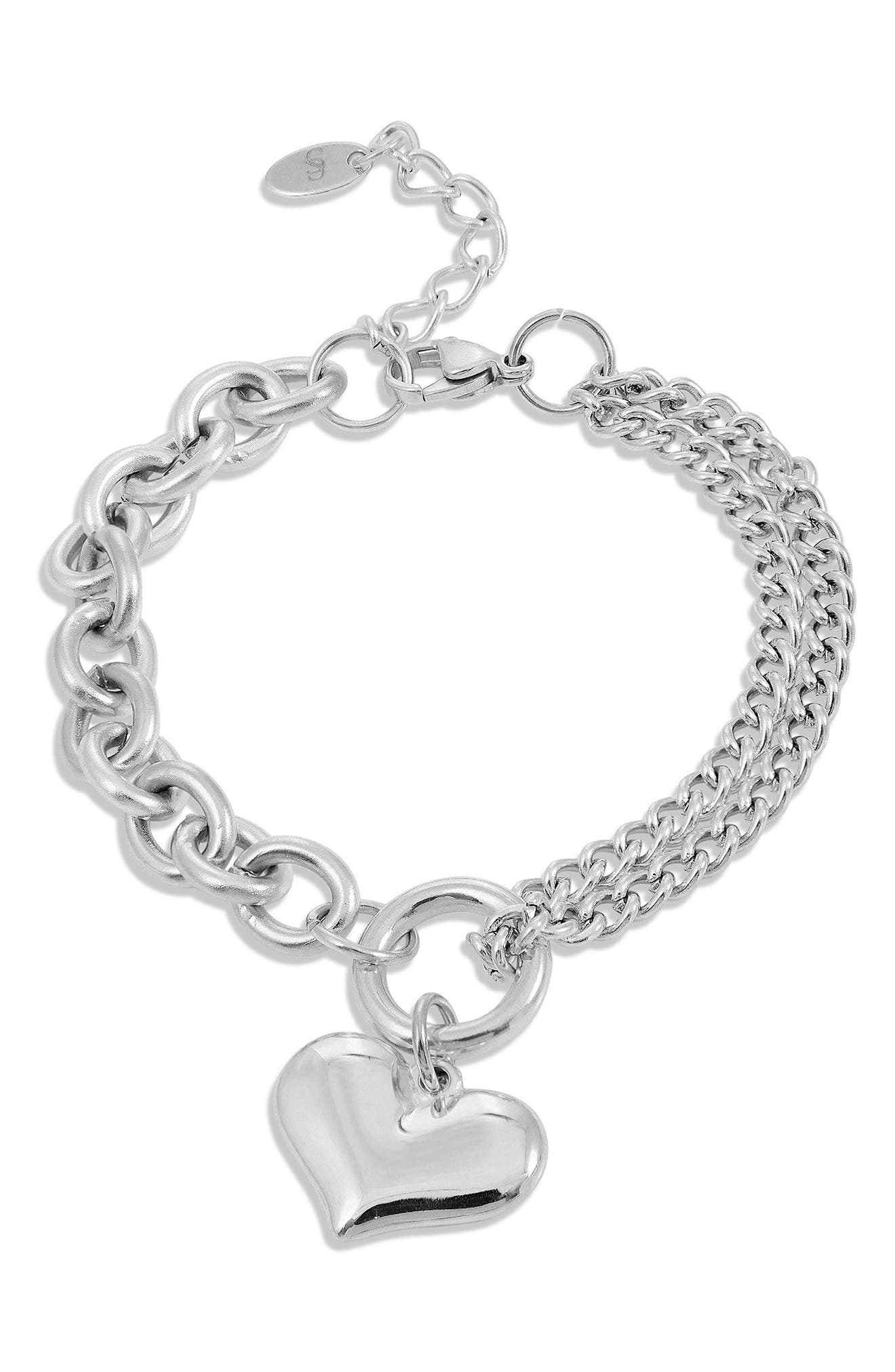 Heart Charm Mixed Chain Bracelet