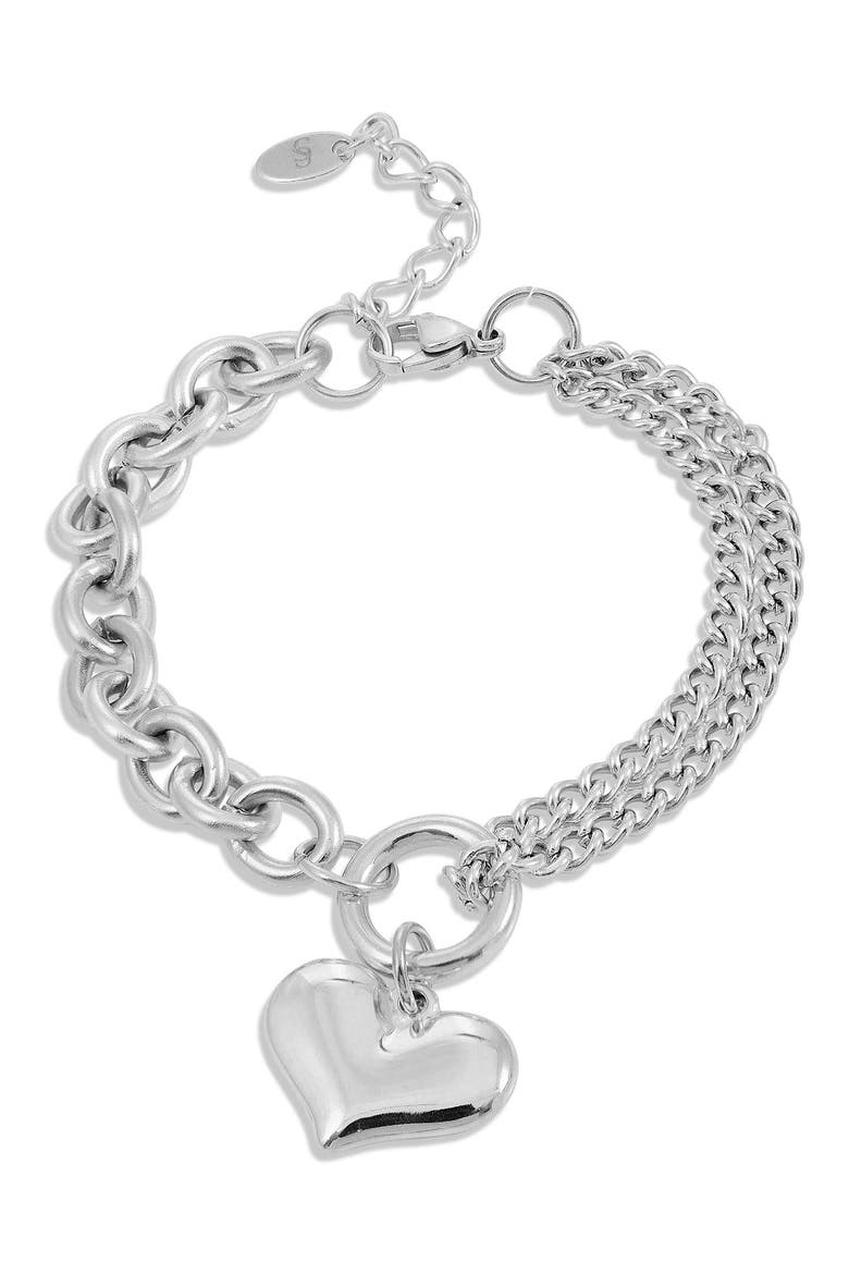 Heart Charm Mixed Chain Bracelet, Main, color, WHITE