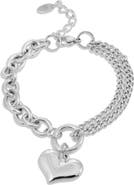 SAVVY CIE JEWELS Heart Charm Mixed Chain Bracelet