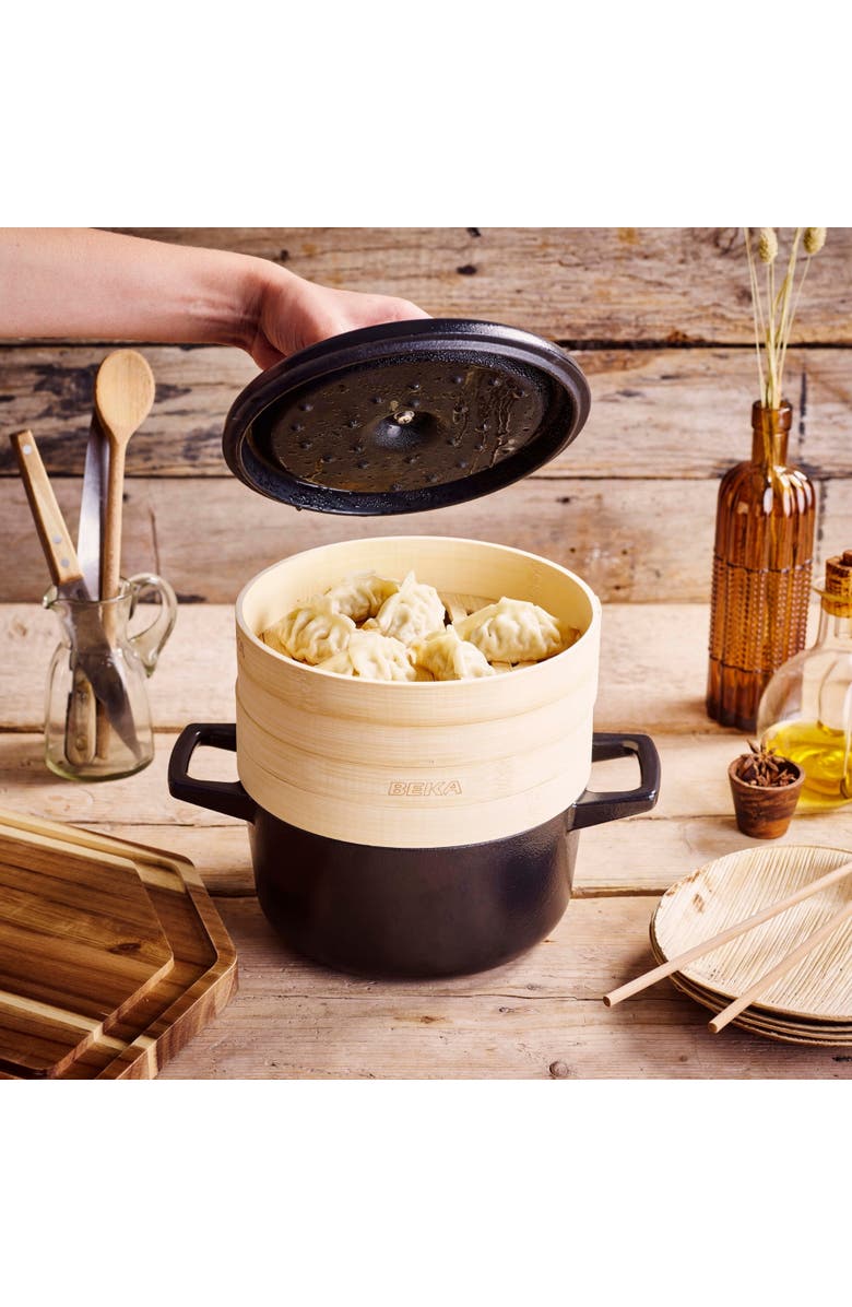 Alva Nori 2.5 Qt Enameled Cast Iron Cocotte Dutch Oven & Steamer Set, Alternate, color, Black