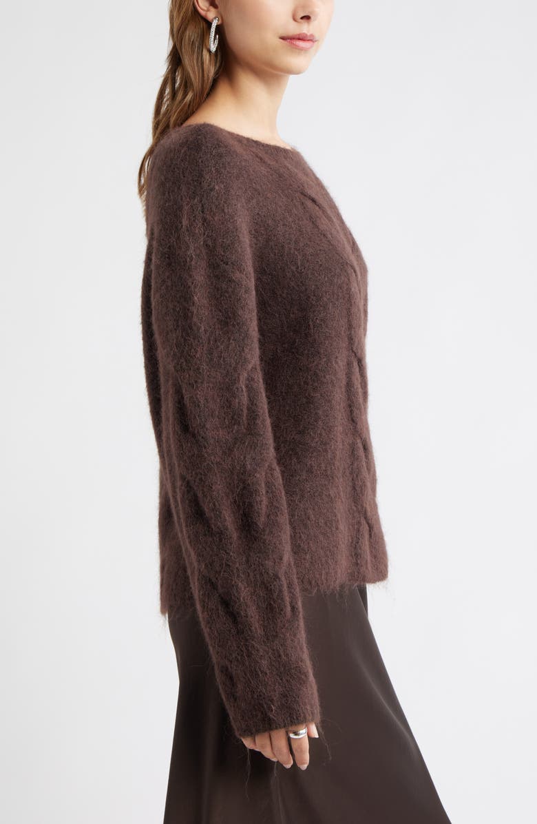 Open Edit Cable Boatneck Sweater, Alternate, color, Brown Seal