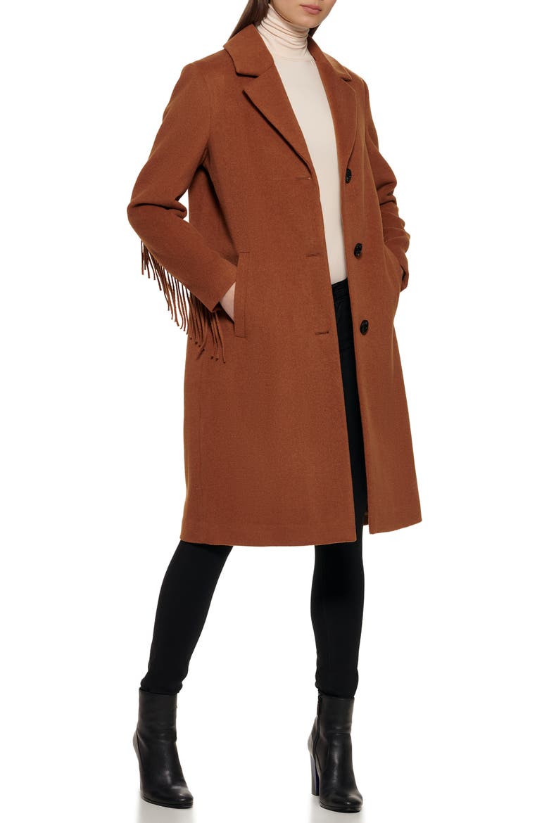 Notched Collar Wool Blend Fringe Coat, Alternate, color, TOFFEE