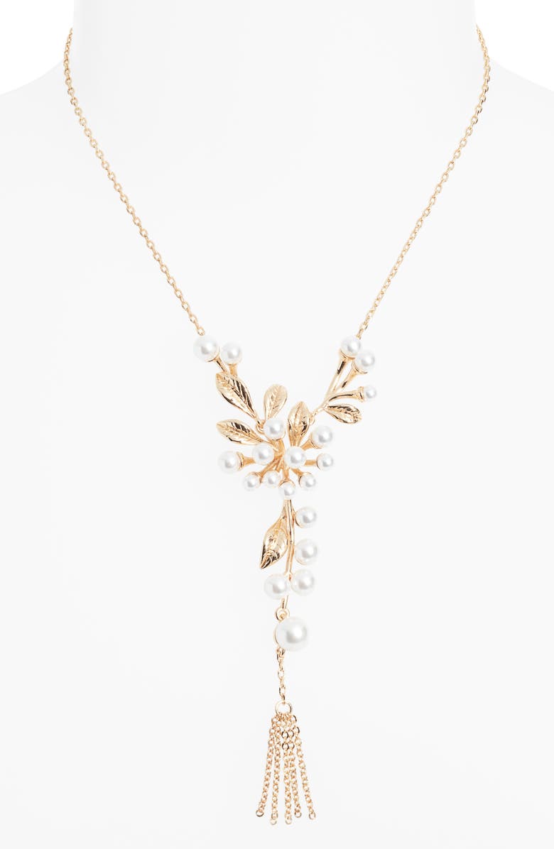 Nordstrom Faux Pearl Cluster Y-Necklace, Alternate, color, White- Gold