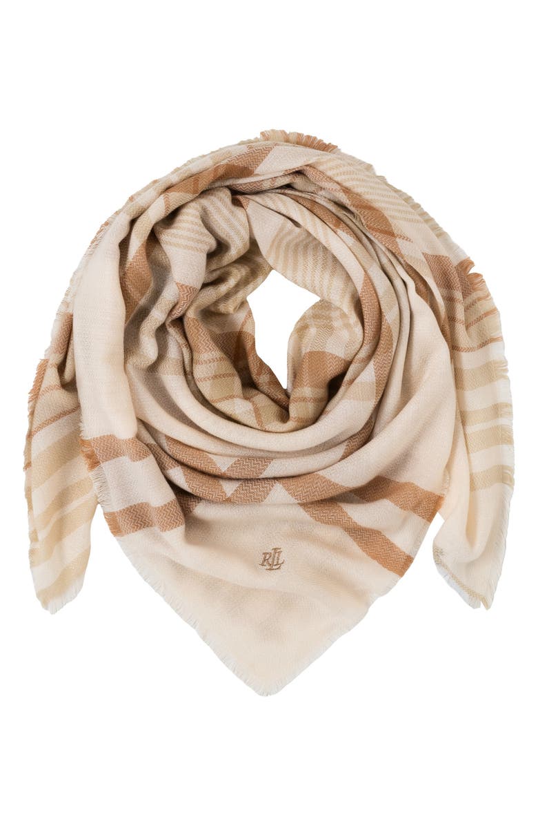 Lauren Ralph Lauren Plaid Lightweight Scarf, Main, color, Cream/ Camel