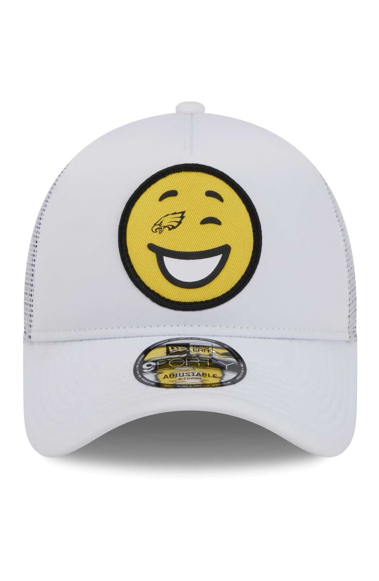 New Era Men's New Era White Philadelphia Eagles Happy A-Frame Trucker 9FORTY Snapback Hat, Alternate, color,