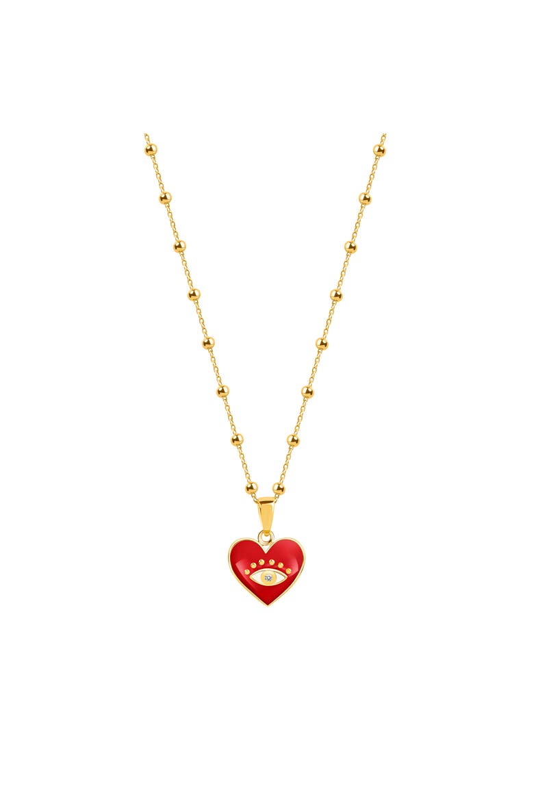 Steadfast Loyalty - Evil Eye Diamond Heart Charm Necklace, Main, color, Gold/Red