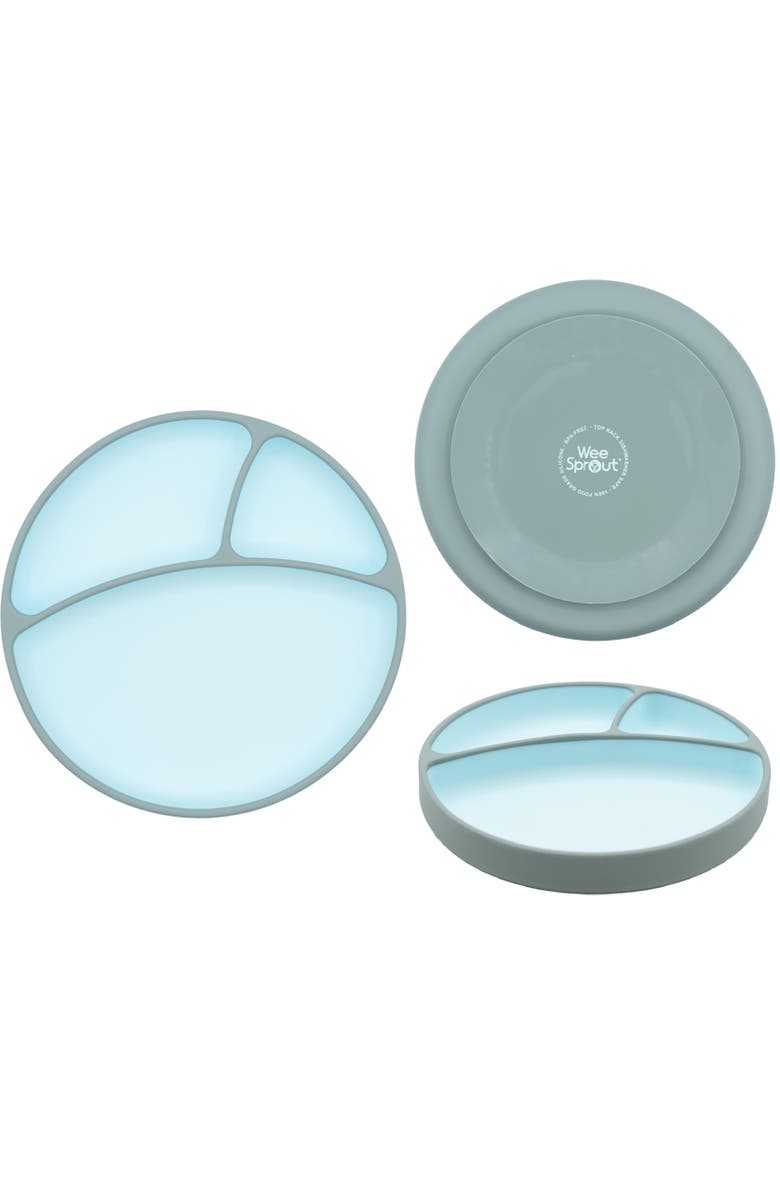 WeeSprout Silicone Suction Plate, Baby Plate with Suction Cup, Divided Dish for Kids, Toddlers, Main, color, Matte Green/Sky