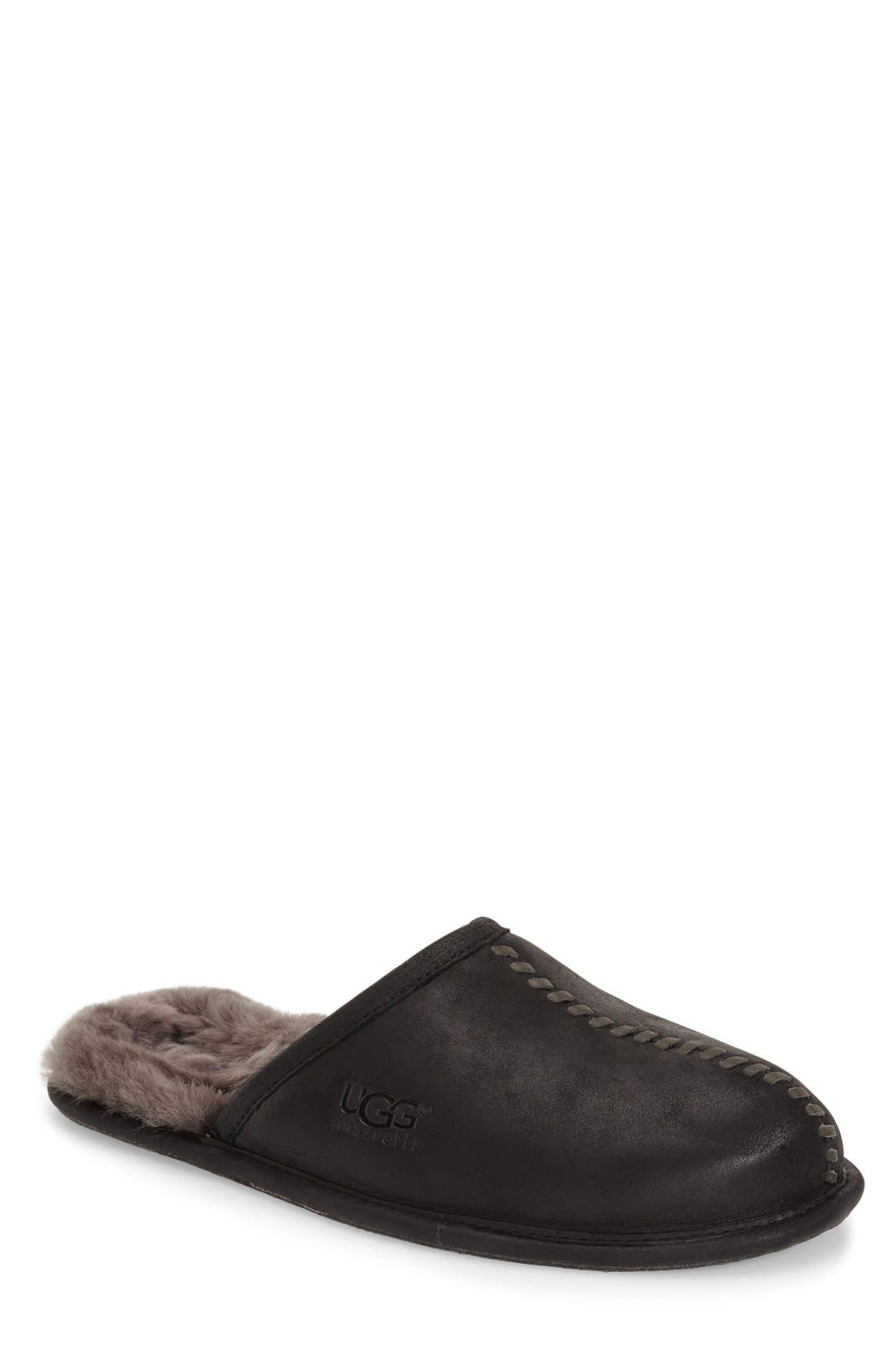 Scuff - Deco Genuine Shearling Slipper, Main, color, BLACK