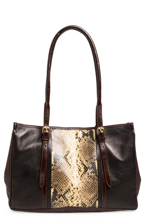 Snake Embossed Leather Tote