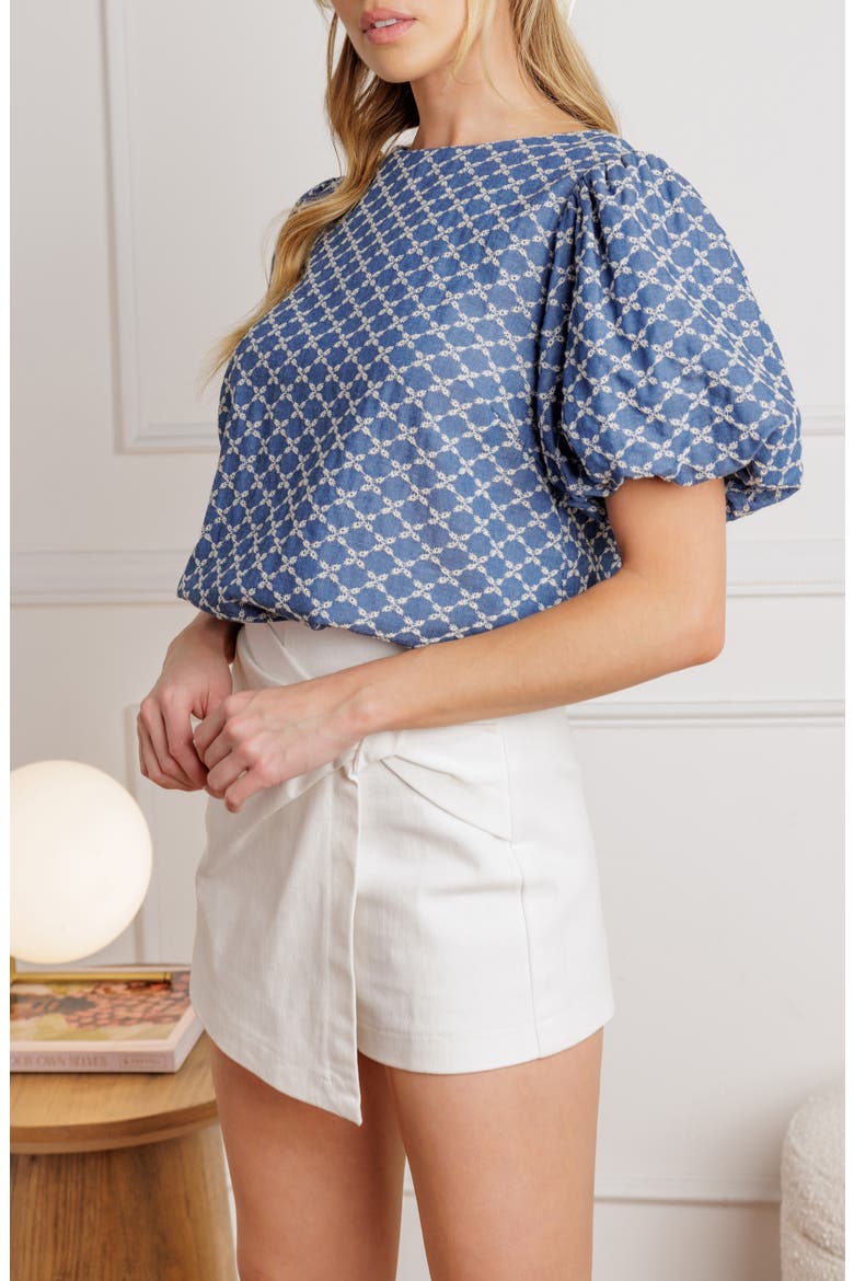 Embroidered Puff Sleeve Top, Alternate, color, MEDIUM INDIGO