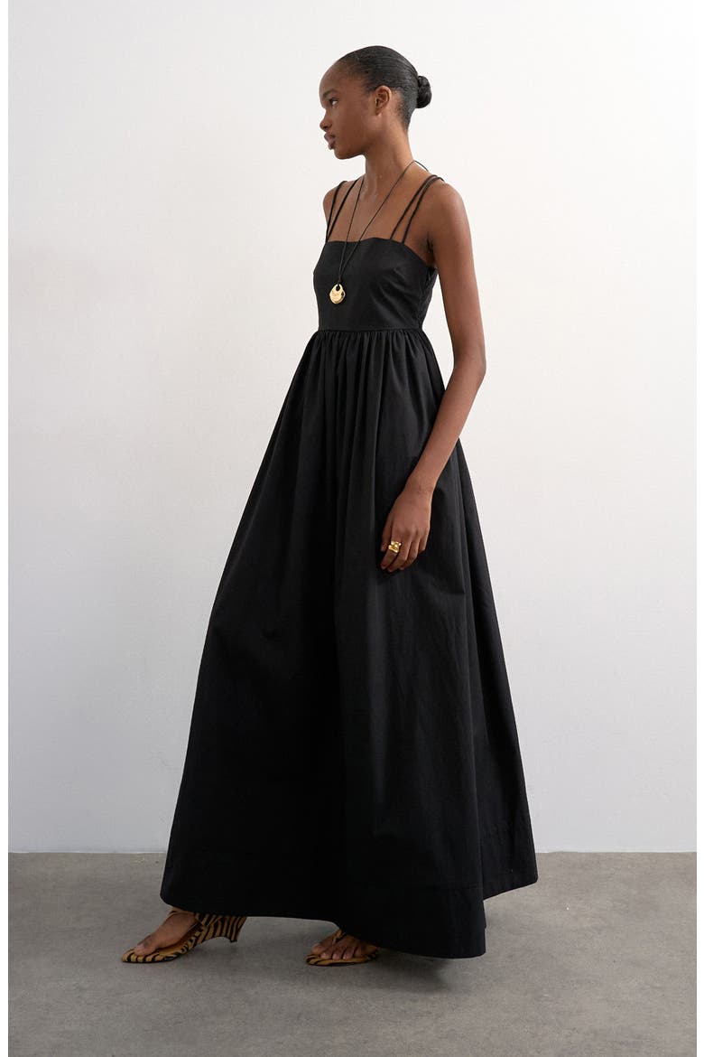 Strappy Open Back Cotton Poplin Dress, Alternate, color, BLACK