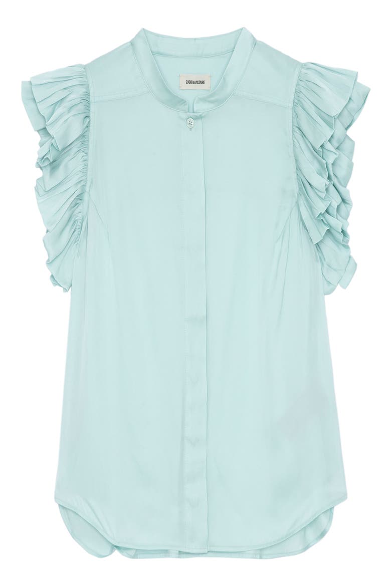 Tiza Ruffle Satin Button-Up Blouse, Alternate, color, CELADON