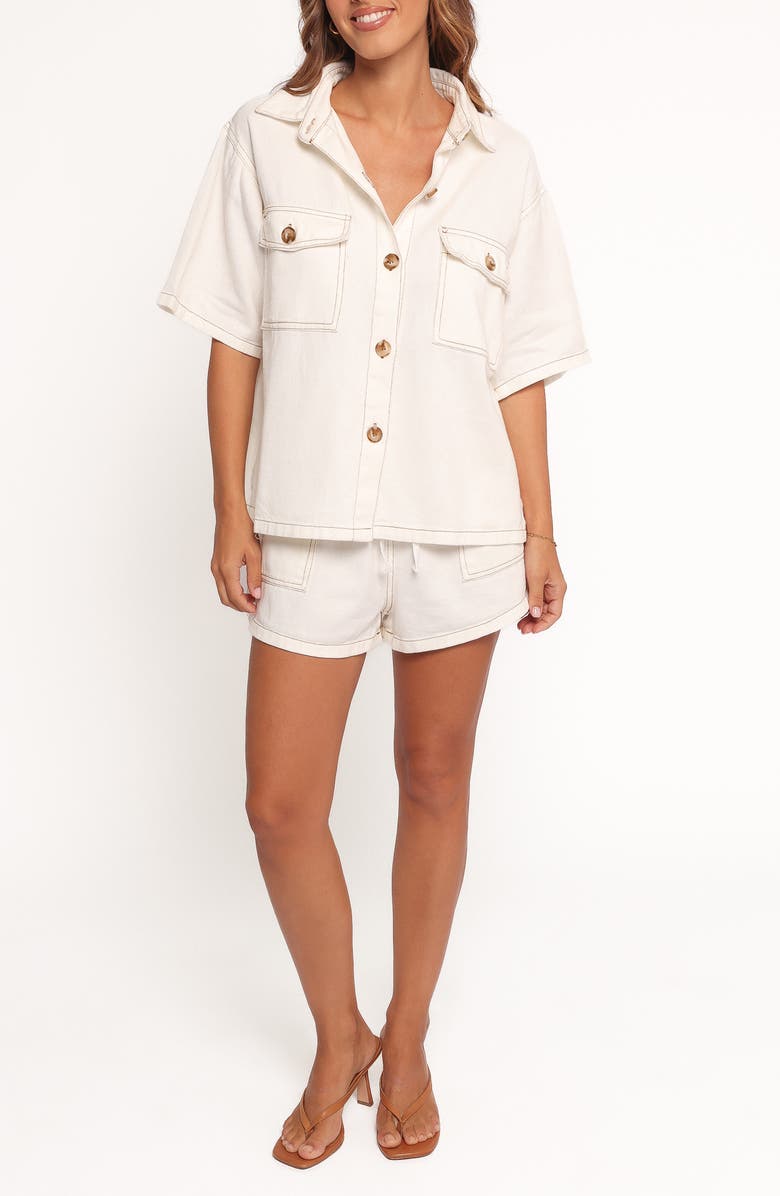 Petal & Pup Noor Denim Button-Up Shirt & Shorts Set, Main, color, White