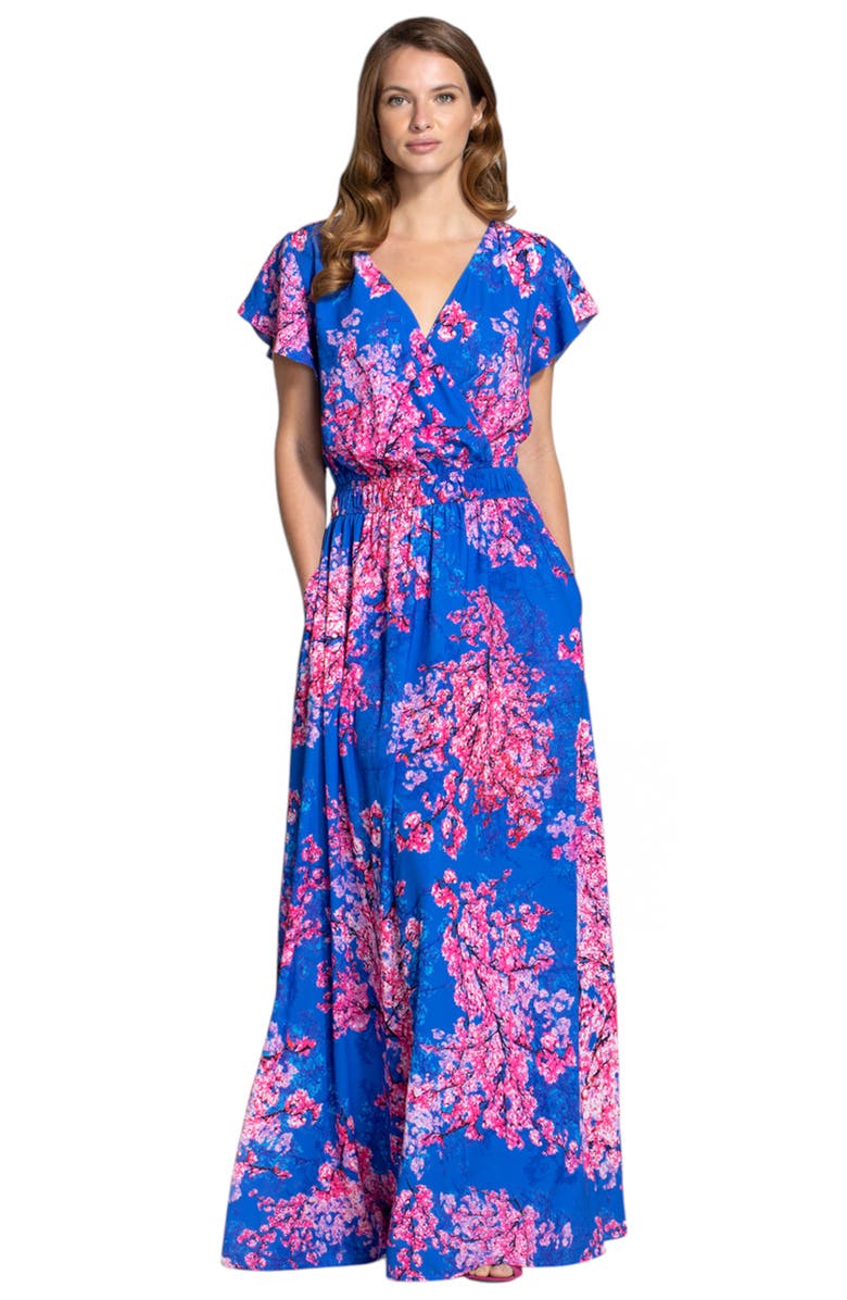 HotSquash London Clothing Chiffon Wrap Top Maxi Dress, Main, color, Cherry Blossom