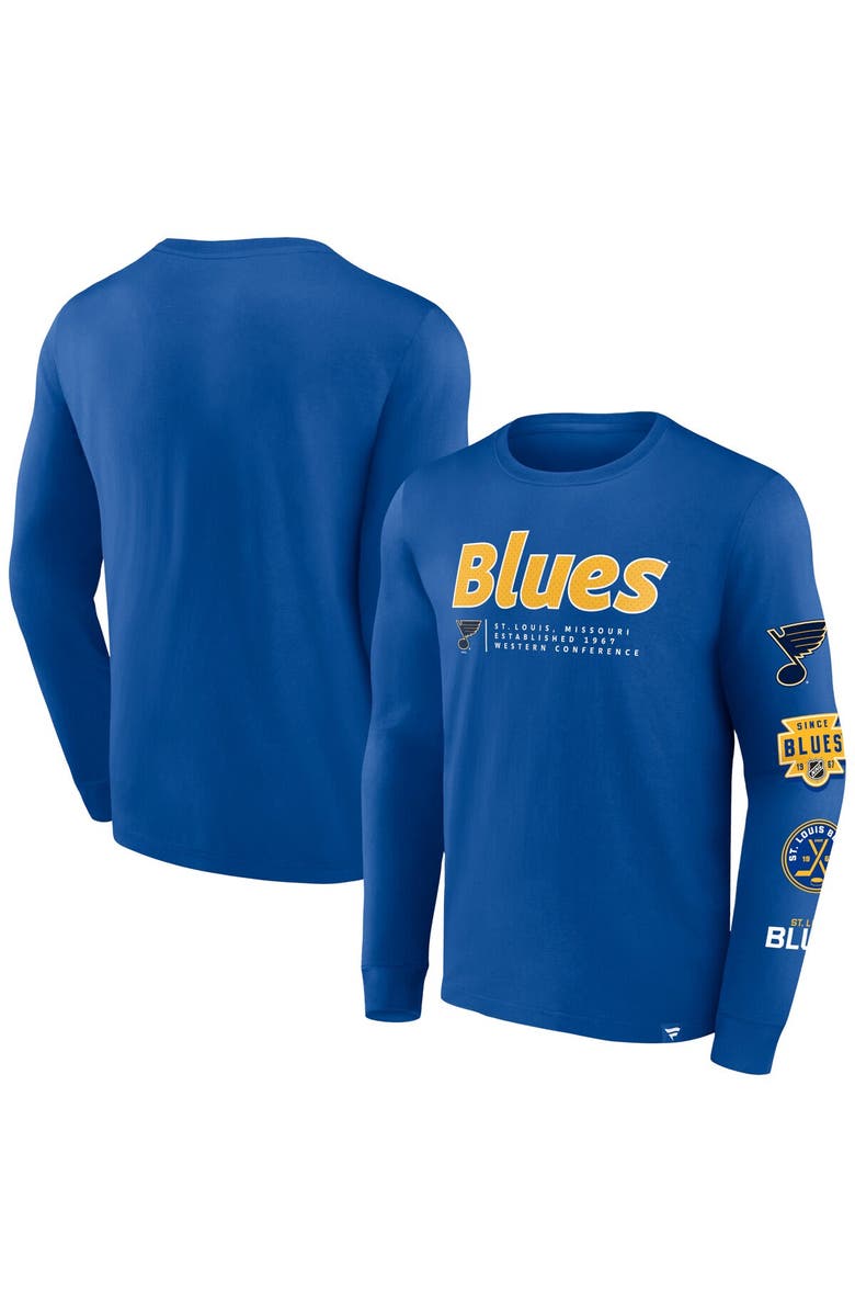 FANATICS Men's Fanatics Branded Blue St. Louis Blues Strike the Goal Long Sleeve T-Shirt, Main, color, Blue