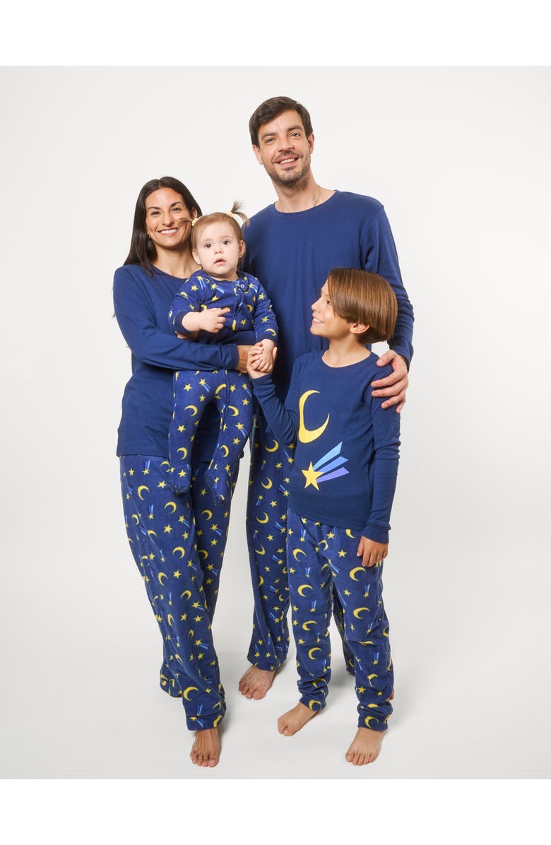 Leveret Kids Cotton Top & Fleece Pants Printed Matching Family Holiday Pajamas, Alternate, color, Moon