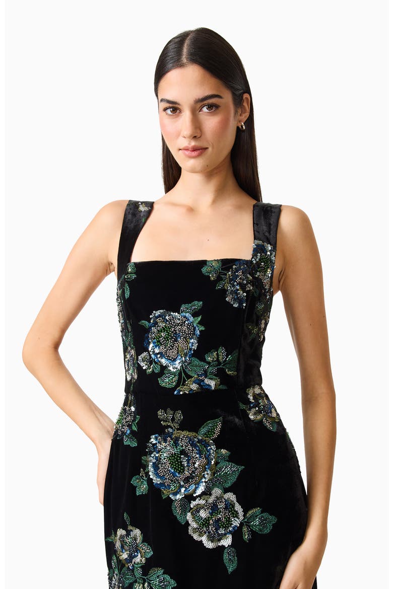 Clio Rhinestone Sleeveless Gown, Alternate, color, BLACK/ GREEN