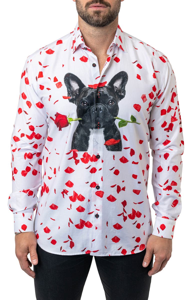 Maceoo Fibonacci Guiltylove Cotton Button-Up Shirt, Main, color, White