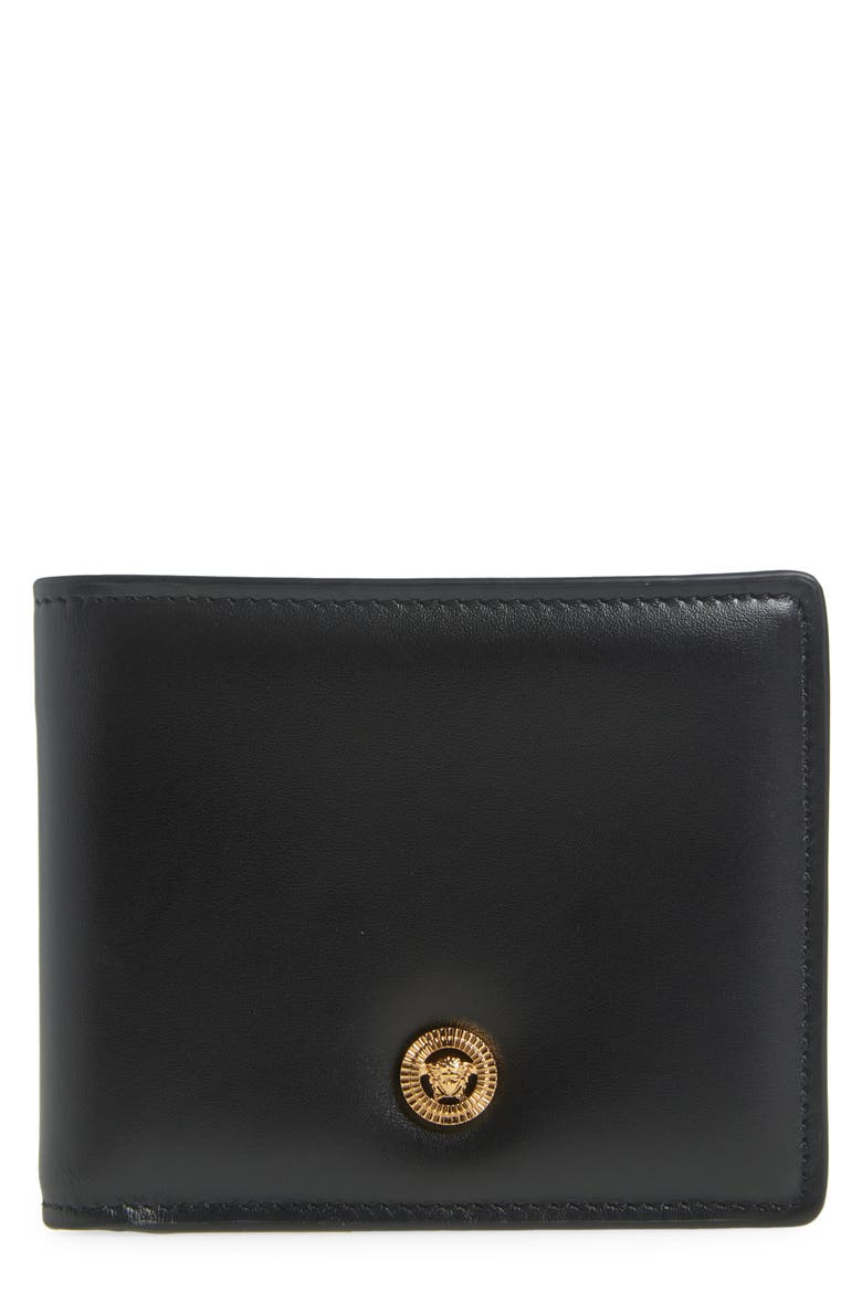 Medusa Leather Bifold Wallet, Main, color, BLACK-VERSACE GOLD