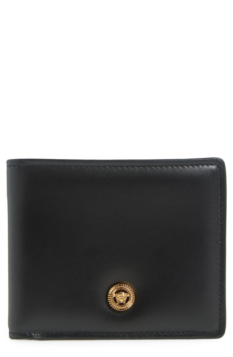 Versace Medusa Leather Bifold Wallet, Main, color, Black-Versace Gold