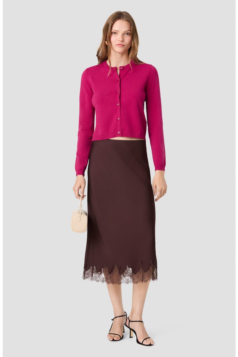 Ennis Satin Lace Midi Skirt, Alternate, color, COCOA BROWN