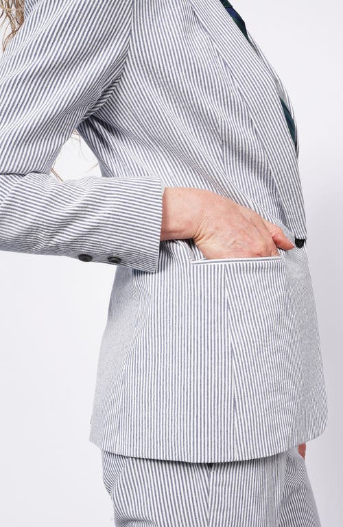 Wildfang The Empower Seersucker Tux Blazer In Navy/white