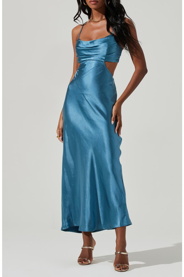 Colette Cutout Satin Slipdress, Alternate, color, SLATE BLUE