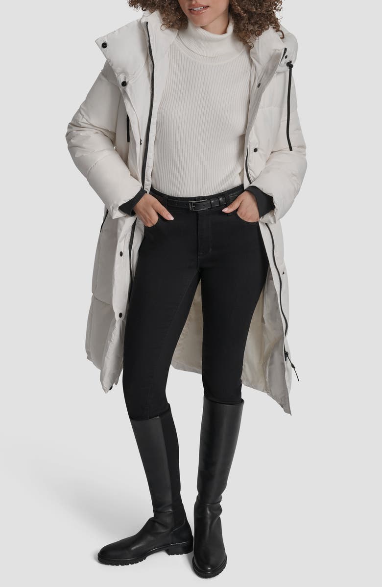 DKNY Box Quilted Longline Puffer Coat, Alternate, color, Pearl
