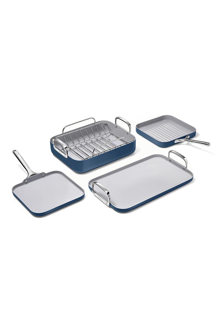 5-Piece Ceramic Nonstick Cookware Set, Main, color, NAVY