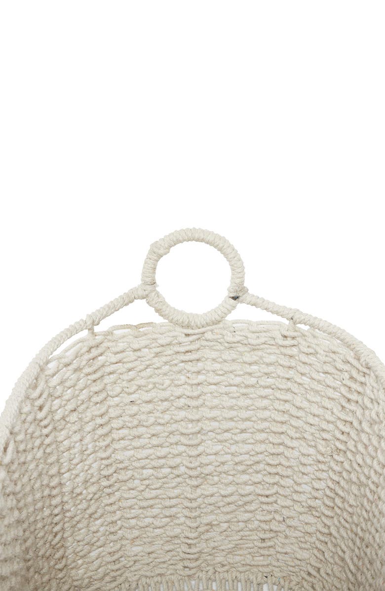 GINGER BIRCH STUDIO White Cotton Bohemian Storage Basket with Handles, Alternate, color,