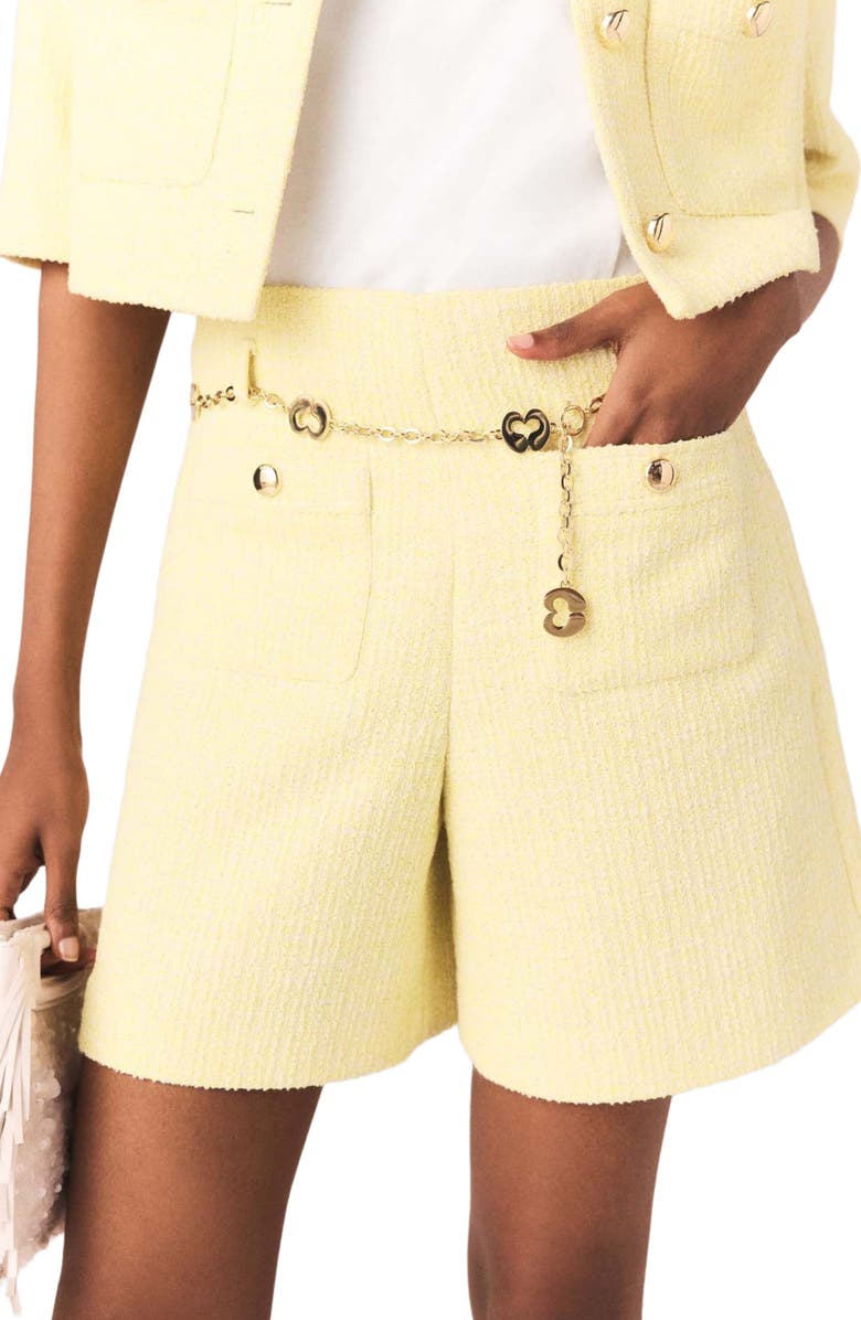 maje Tweed shorts, Alternate, color, Pale Yellow