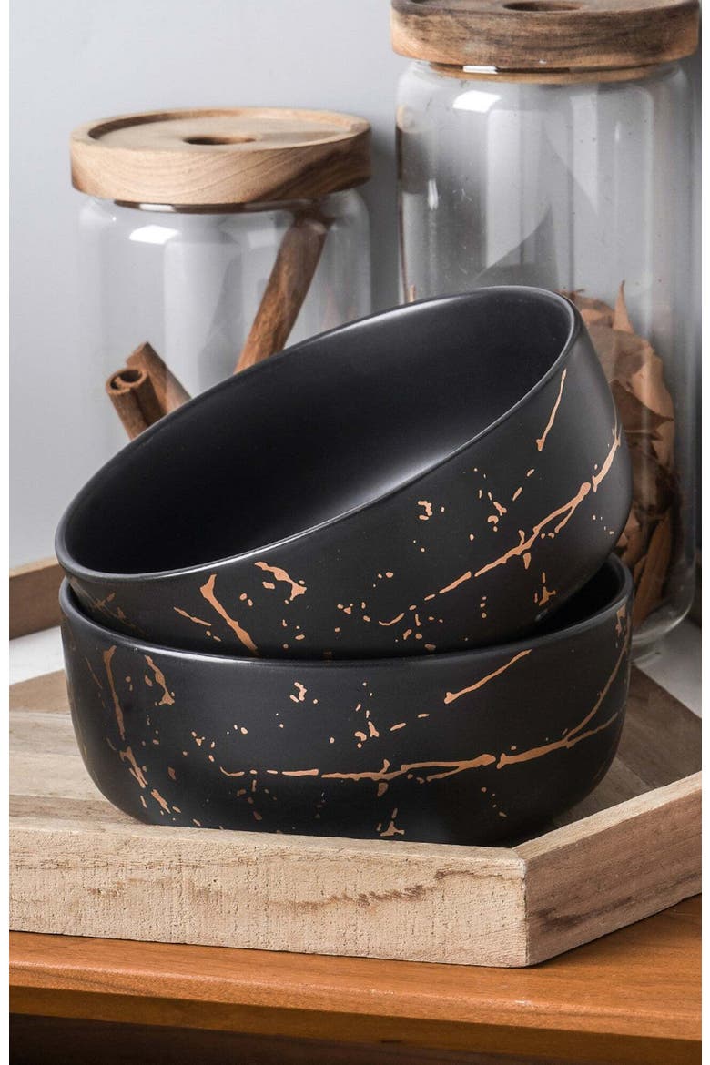 Zora Porcelain 4-Piece Bowl Set, Alternate, color, Black