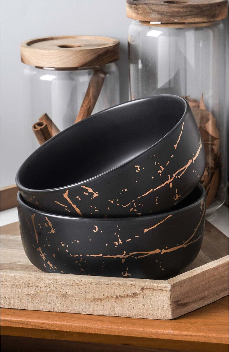 Stone Lain Zora Porcelain 4-Piece Bowl Set, Alternate, color, Black